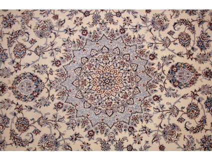 Perser Teppich Nain 6 La mit Seide 295x207 cm Beige