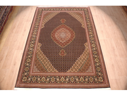 Persian carpet Taabriz Mahi with silk 313x217 cm Black