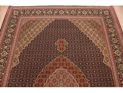 Persian carpet Taabriz Mahi with silk 313x217 cm Black