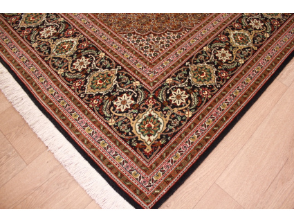 Persian carpet Taabriz Mahi with silk 313x217 cm Black