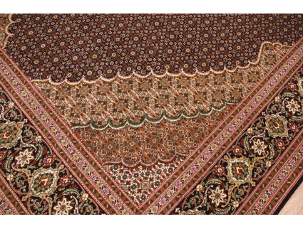 Persian carpet Taabriz Mahi with silk 313x217 cm Black