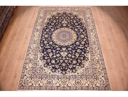 Persian carpet Nain 9la with silk 314x203 cm Dark blue