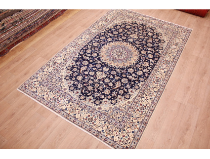 Persian carpet Nain 9la with silk 314x203 cm Dark blue