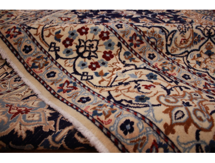 Persian carpet Nain 9la with silk 314x203 cm Dark blue