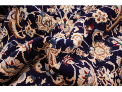 Persian carpet Nain 9la with silk 314x203 cm Dark blue