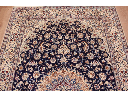 Persian carpet Nain 9la with silk 314x203 cm Dark blue