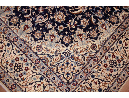 Persian carpet Nain 9la with silk 314x203 cm Dark blue