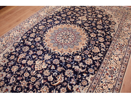 Persian carpet Nain 9la with silk 314x203 cm Dark blue