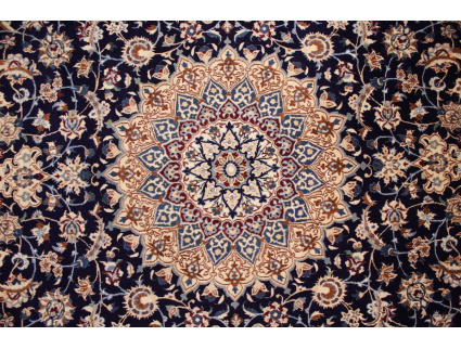 Persian carpet Nain 9la with silk 314x203 cm Dark blue