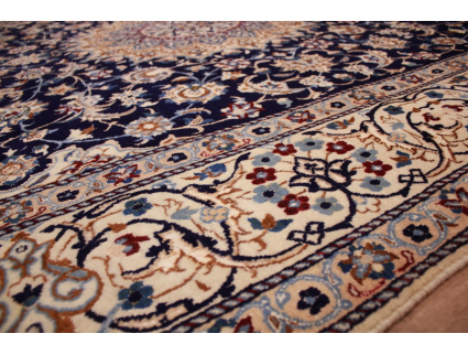 Persian carpet Nain 9la with silk 314x203 cm Dark blue