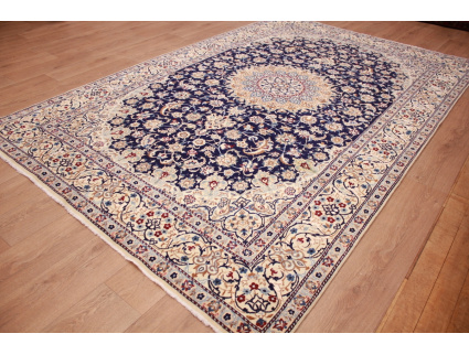 Persian carpet Nain 9la with silk 314x203 cm Dark blue