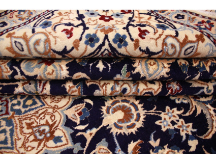 Persian carpet Nain 9la with silk 314x203 cm Dark blue