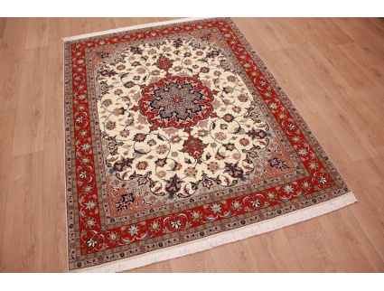 Persian carpet "Taabriz" with Silk 204x156 cm Beige