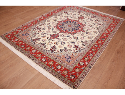 Persian carpet "Taabriz" with Silk 204x156 cm Beige