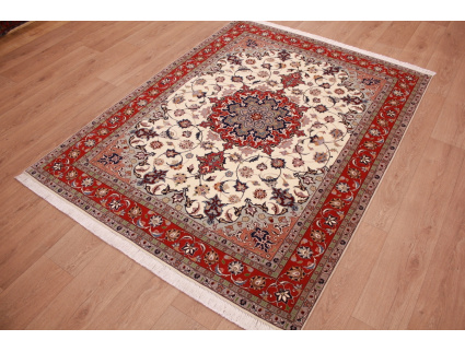 Persian carpet "Taabriz" with Silk 204x156 cm Beige