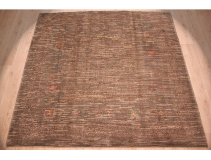 Nomadic Persian carpet Gabbeh wool 195x203 cm Brown