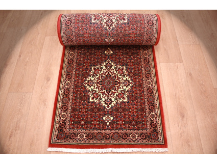 Runner Persian carpet "Bidjar" with silk 598x78 cm Red