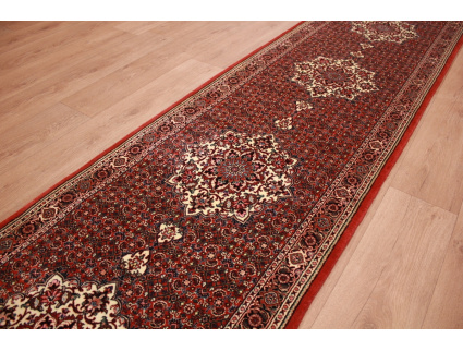 Runner Persian carpet "Bidjar" with silk 598x78 cm Red