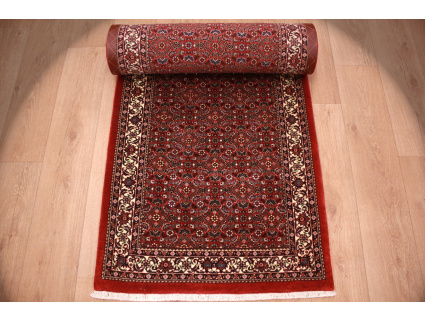 Runner Persian carpet "Bidjar" with silk 394x82 cm Red Allover