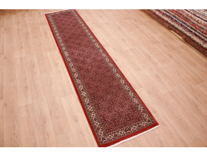 Runner Persian carpet "Bidjar" with silk 394x82 cm Red Allover