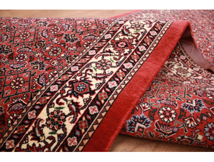 Runner Persian carpet "Bidjar" with silk 394x82 cm Red Allover