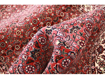 Runner Persian carpet "Bidjar" with silk 394x82 cm Red Allover