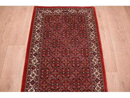 Runner Persian carpet "Bidjar" with silk 394x82 cm Red Allover