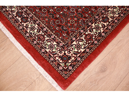 Runner Persian carpet "Bidjar" with silk 394x82 cm Red Allover