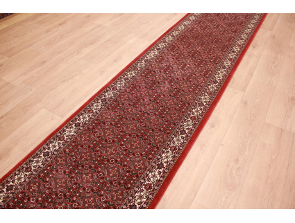 Runner Persian carpet "Bidjar" with silk 394x82 cm Red Allover