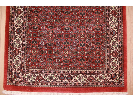 Runner Persian carpet "Bidjar" with silk 394x82 cm Red Allover