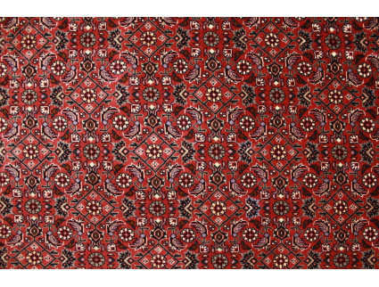 Runner Persian carpet "Bidjar" with silk 394x82 cm Red Allover