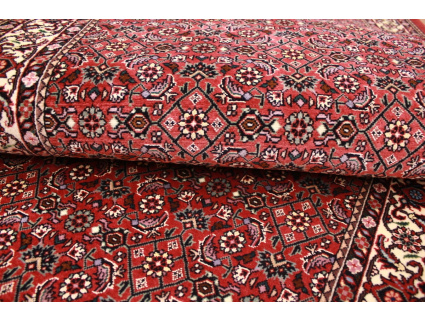 Runner Persian carpet "Bidjar" with silk 394x82 cm Red Allover