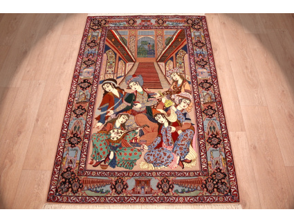 Persian carpet "Isfahan" with silk 165x110 cm dancing design