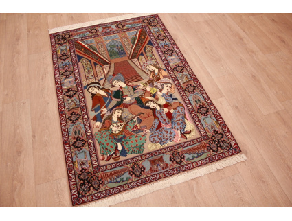 Persian carpet "Isfahan" with silk 165x110 cm dancing design