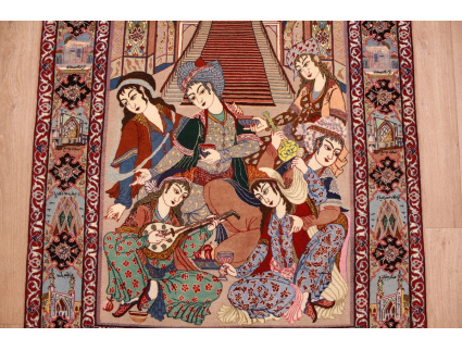 Perser Teppich "Isfahan" mit Seide 165x110 cm Tanzszene