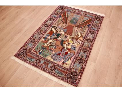 Perser Teppich "Isfahan" mit Seide 165x110 cm Tanzszene