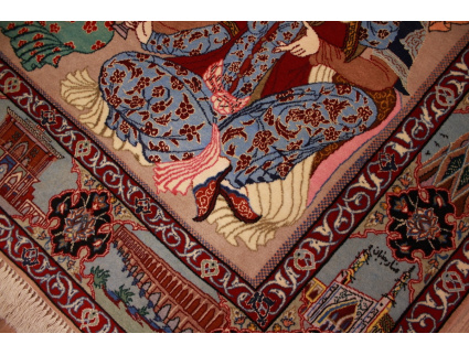 Persian carpet "Isfahan" with silk 165x110 cm dancing design