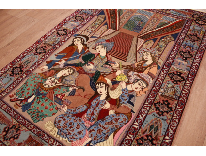 Perser Teppich "Isfahan" mit Seide 165x110 cm Tanzszene