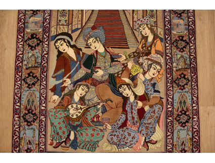 Perser Teppich "Isfahan" mit Seide 165x110 cm Tanzszene