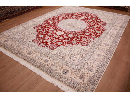 Persian carpet Nain wool and silk 400x300 cm Red