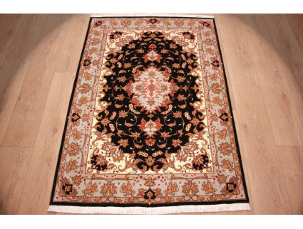 Perserteppich "Taabriz"  floral mit Seide 150x102 cm Schwarz