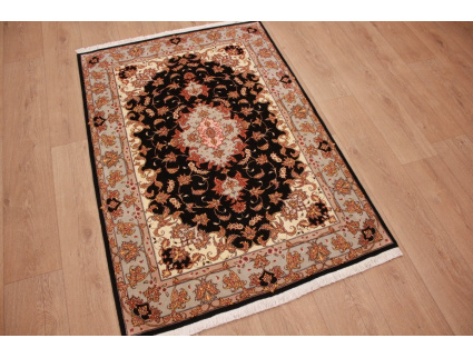 Perserteppich "Taabriz"  floral mit Seide 150x102 cm Schwarz