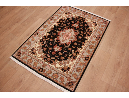 Persian carpet "Taabriz" wool and silk 150x102 cm Black