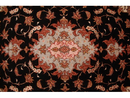 Perserteppich "Taabriz"  floral mit Seide 150x102 cm Schwarz