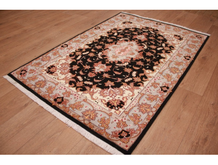 Persian carpet "Taabriz" wool and silk 150x102 cm Black