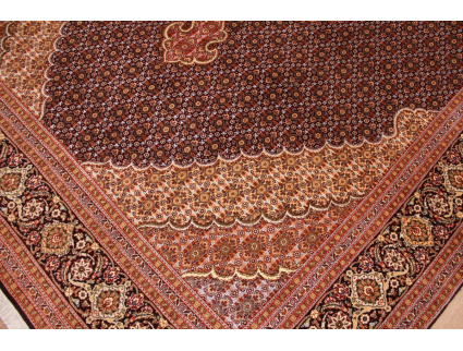 Persian carpet Taabriz Mahi with silk 299x199 cm Black