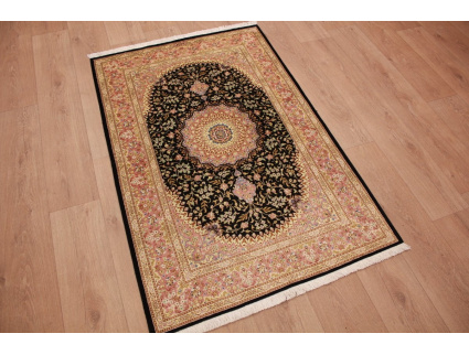 Persian carpet Qum pure Silk 145x95 cm Black