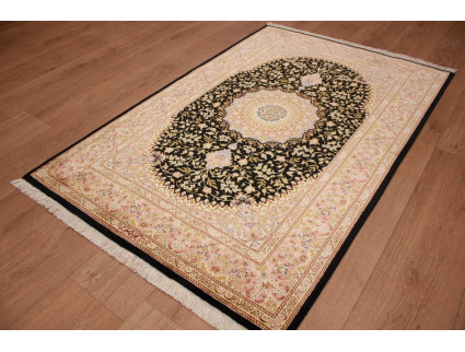 Persian carpet Qum pure Silk 145x95 cm Black