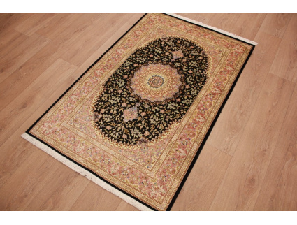 Persian carpet Qum pure Silk 145x95 cm Black