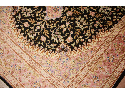 Persian carpet Qum pure Silk 145x95 cm Black